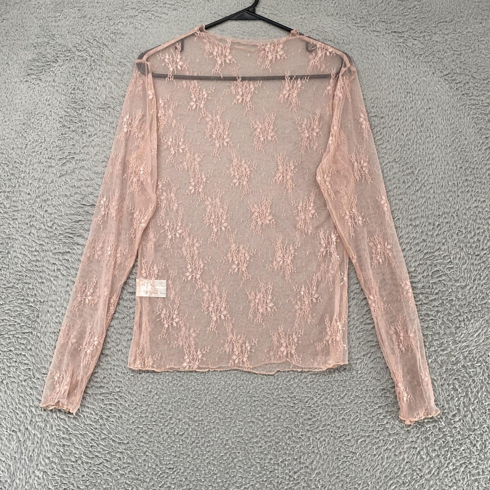 Fairy Lace Top Womens XL Sheer Floral Mesh Long Sleeve Coquette Pink Y2K